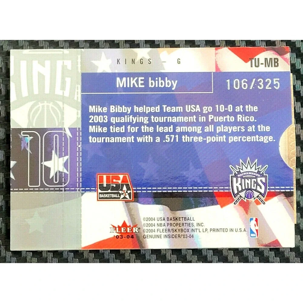 2003-04 FLEER GENUINE INSIDER MIKE BIBBY TEAM USA JSY‎ #D 106/325